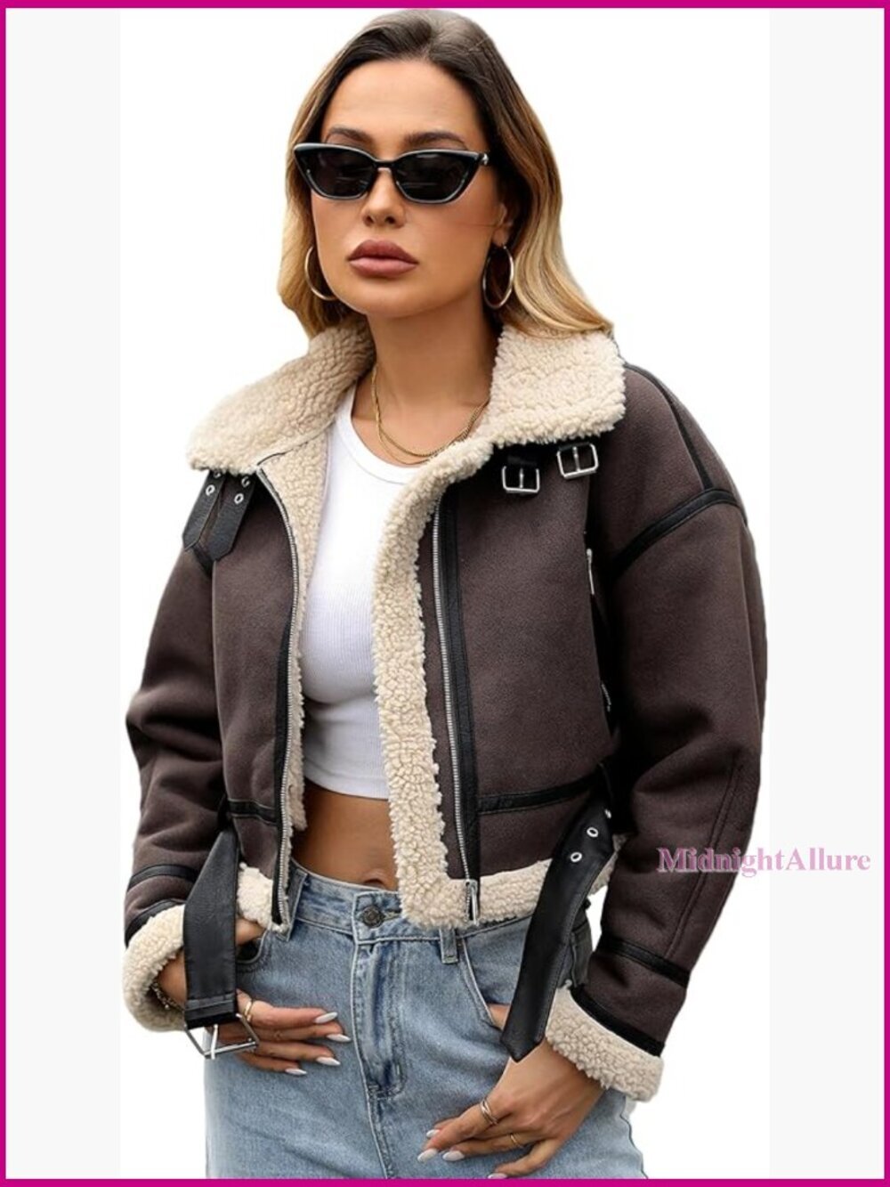 Faux Leather Bomber Jacket with Faux Fur Lining, Size S, Cropped Aviator Style